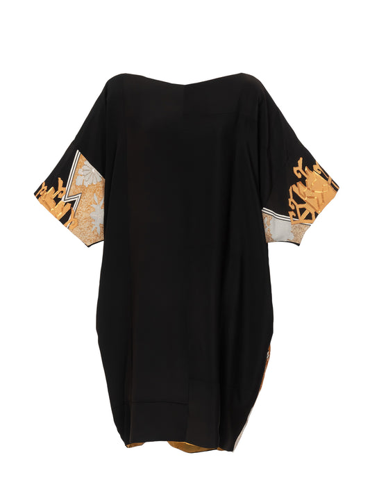 キモノワンピースドレス|金銀_草花_幾何学