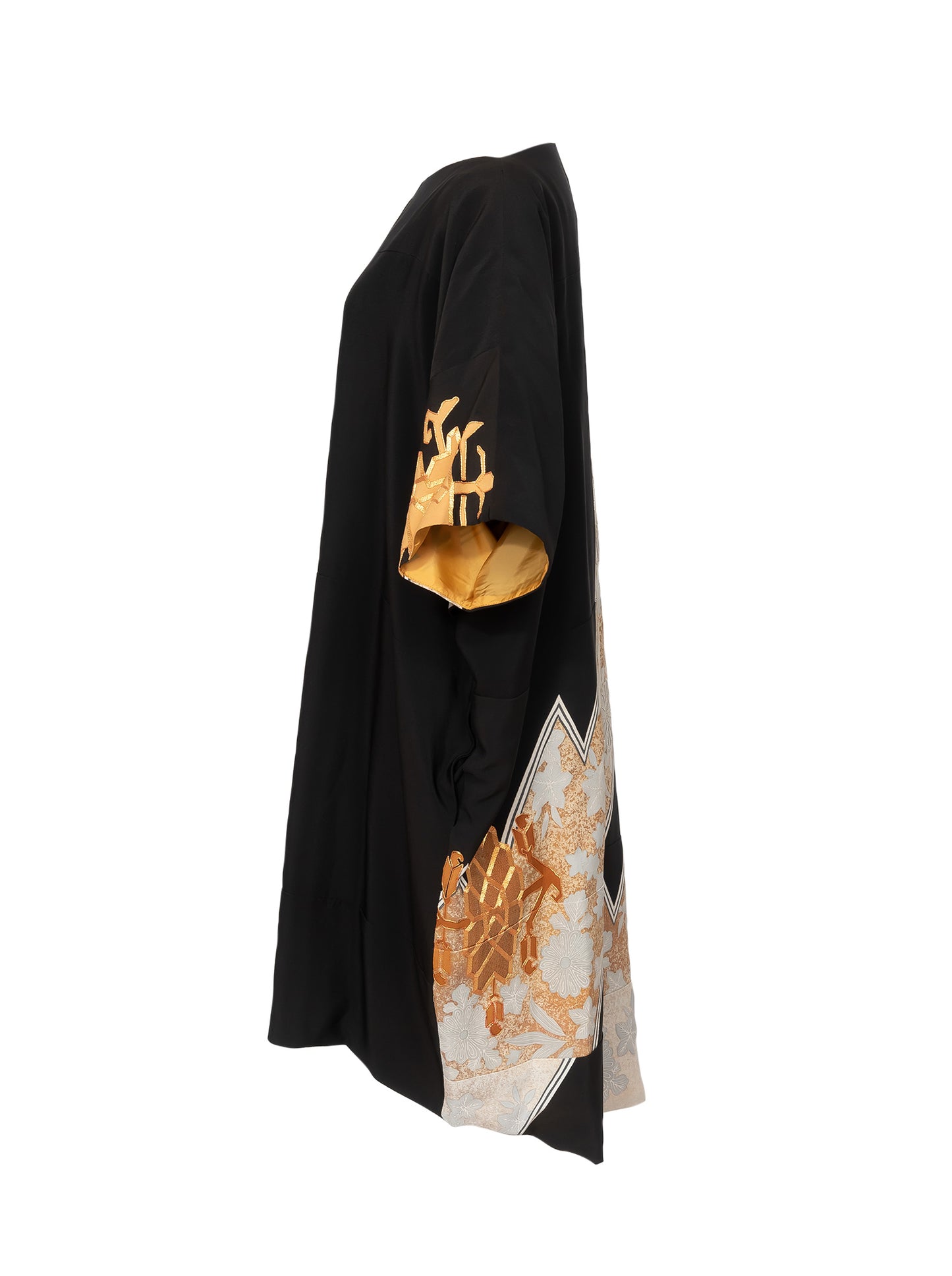 キモノワンピースドレス|金銀_草花_幾何学