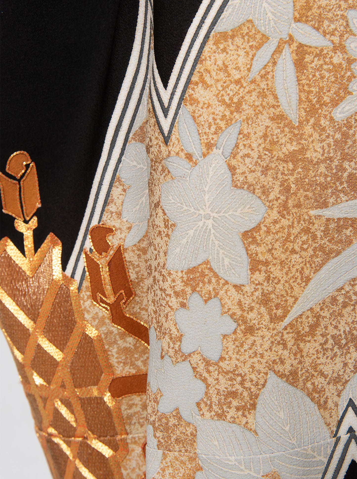 キモノワンピースドレス|金銀_草花_幾何学