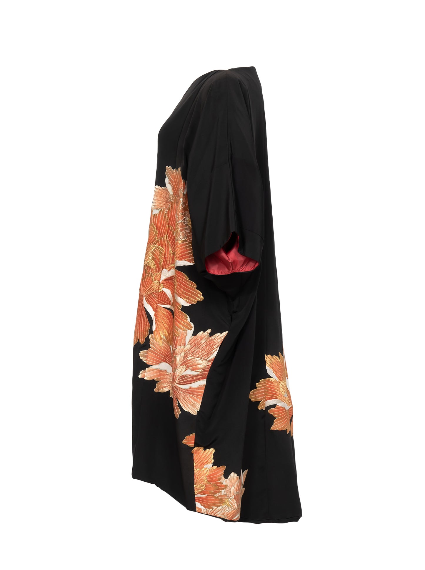 キモノワンピースドレス|赤_花