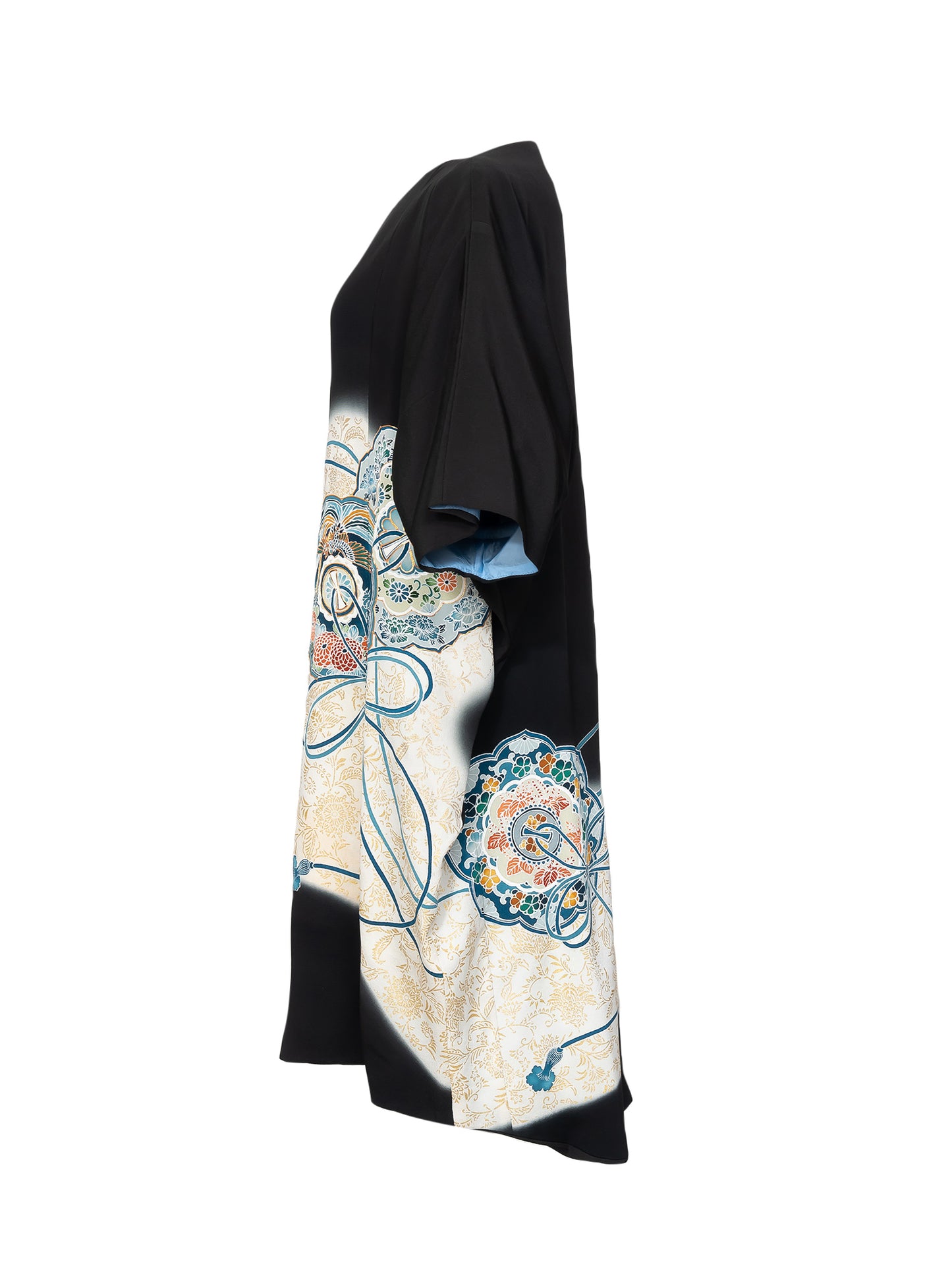 キモノワンピースドレス|ブルー華_結