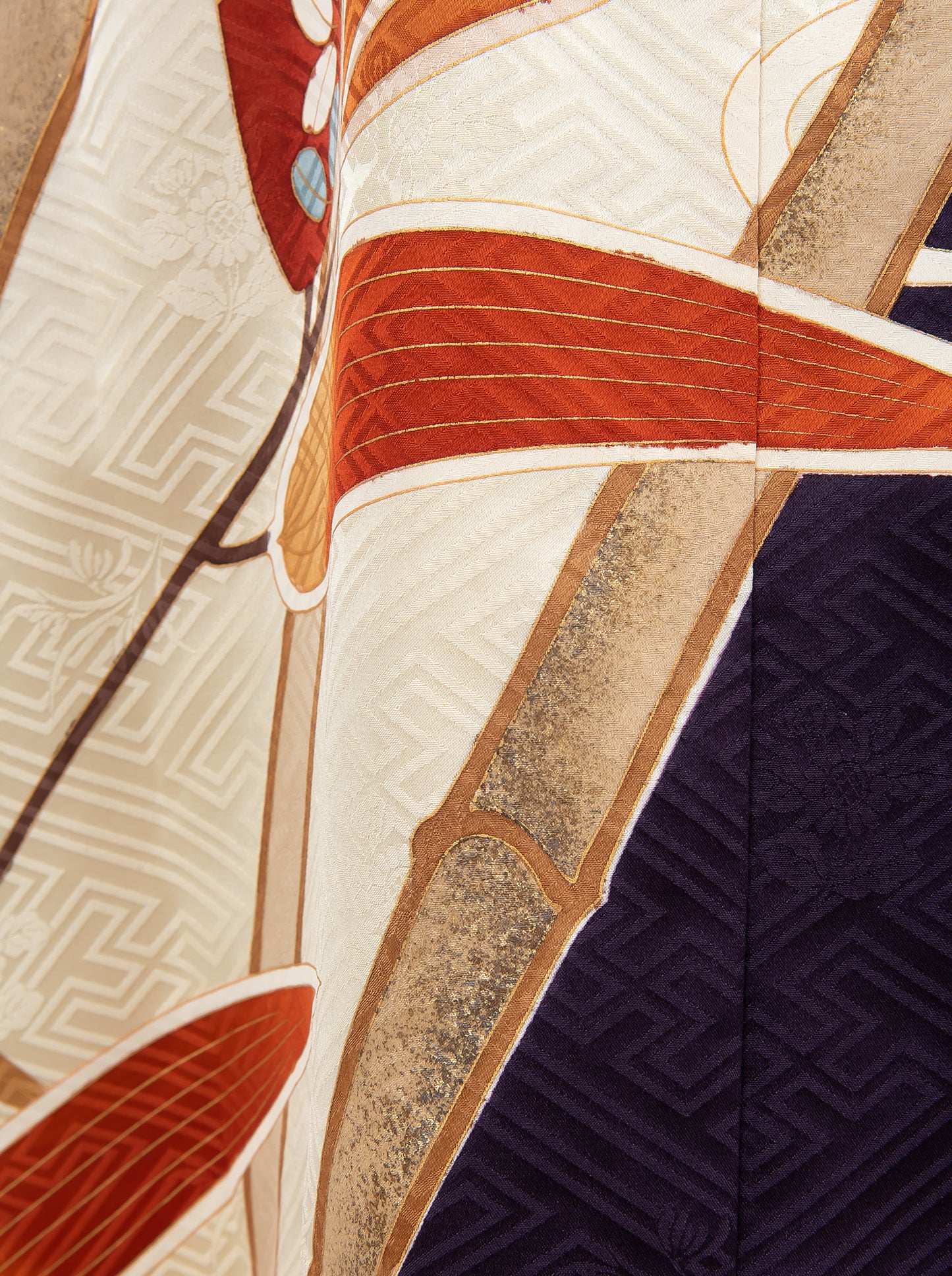 キモノワンピースドレス|紫_草花_幾何学