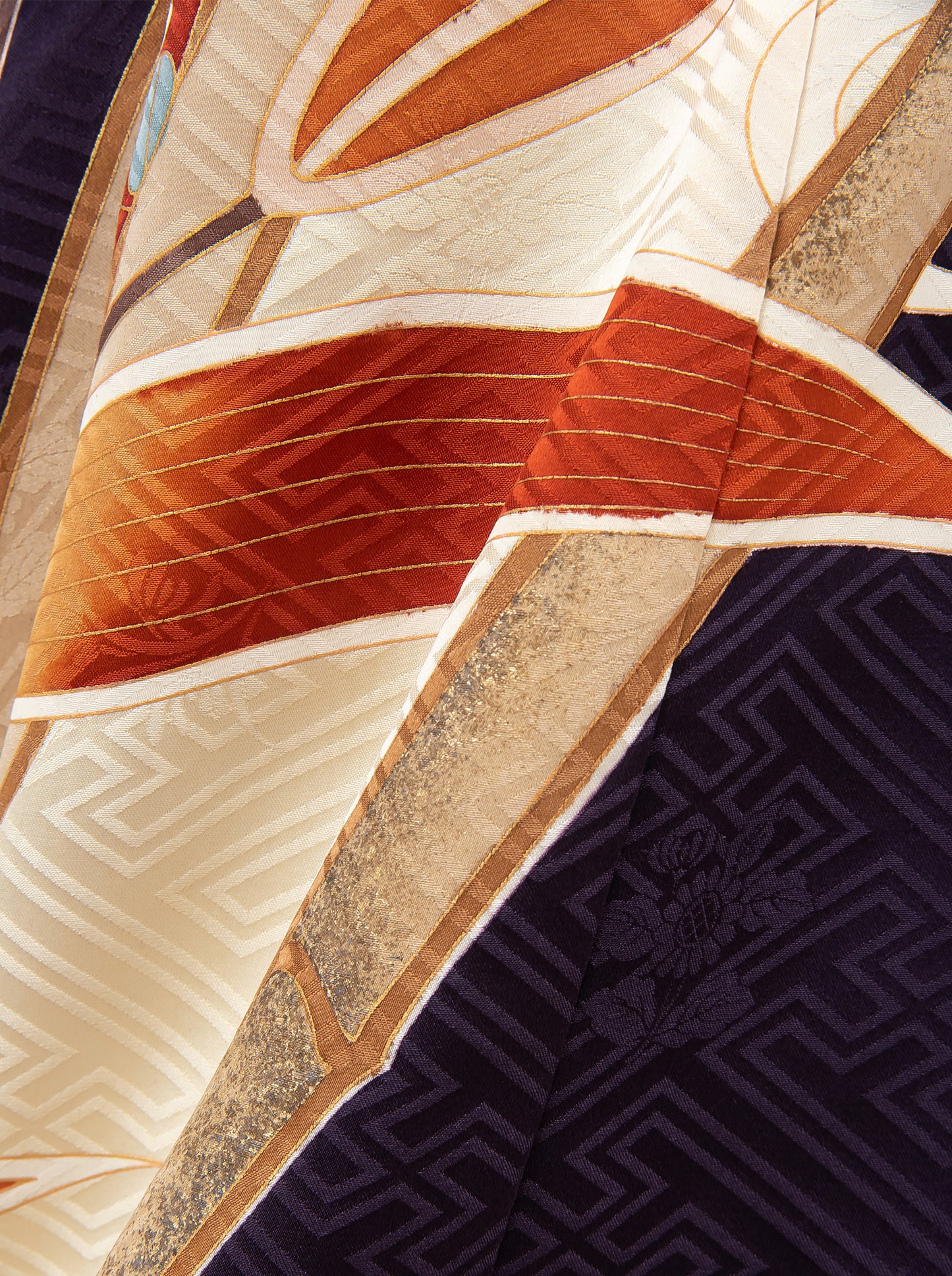 キモノワンピースドレス|紫_草花_幾何学