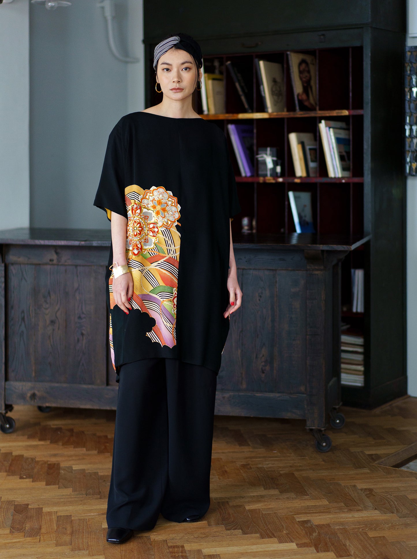 キモノワンピースドレス|カラフル花_波