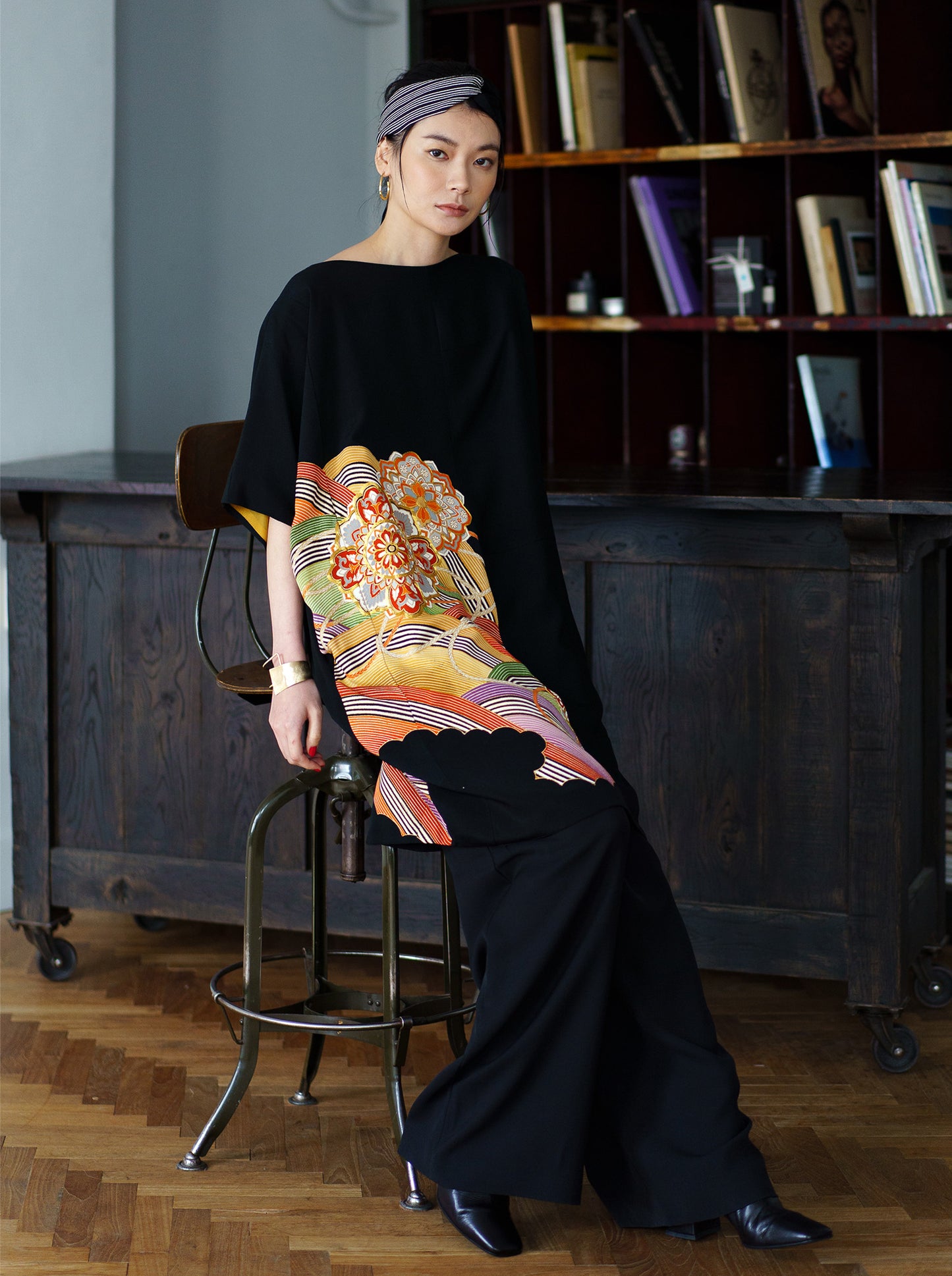 キモノワンピースドレス|カラフル花_波