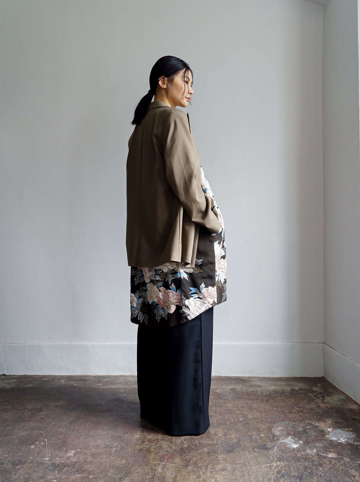 キモノワンピースドレス|白ピンク_花