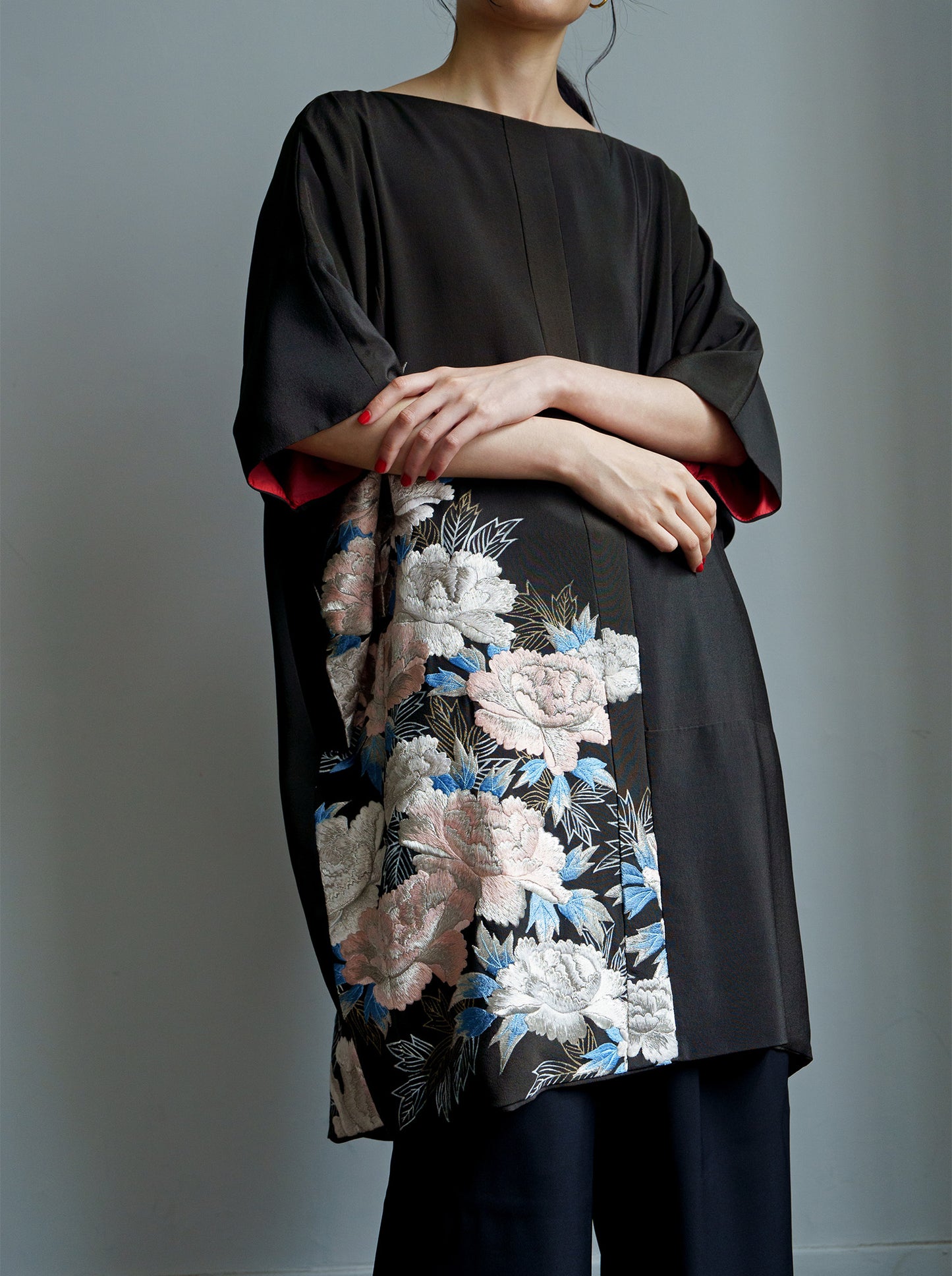 キモノワンピースドレス|白ピンク_花