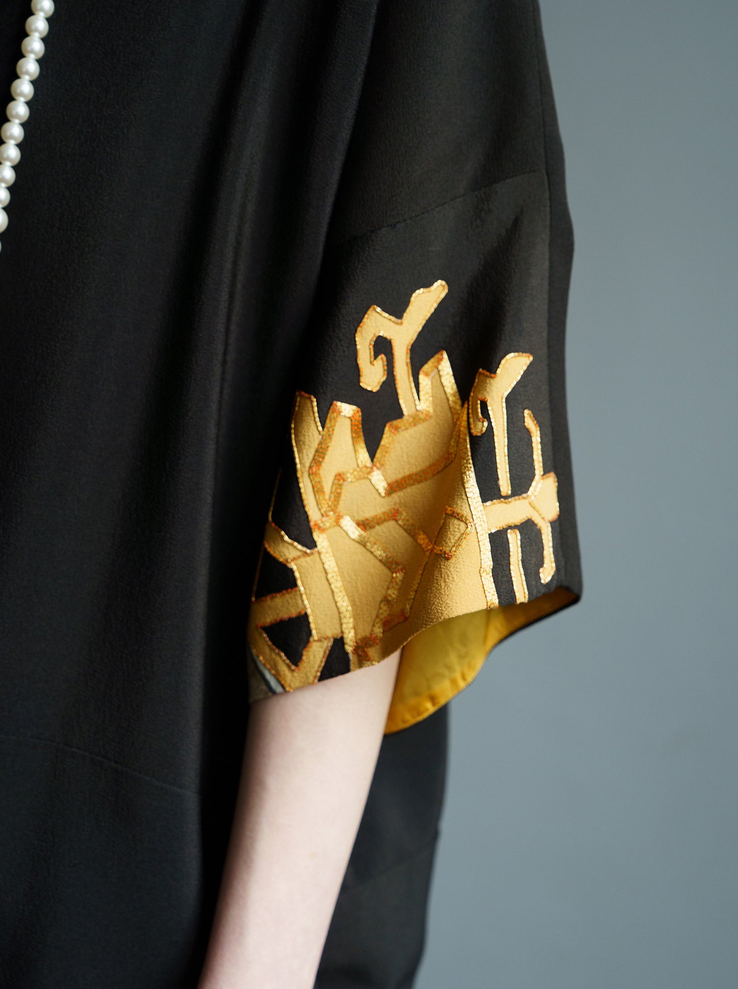 キモノワンピースドレス|金銀_草花_幾何学